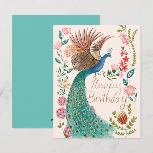 Tarjeta Festiva Vintage Happy Birday Peacock