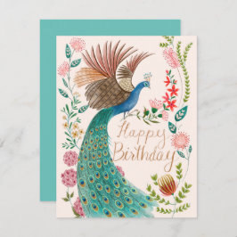 Tarjeta Festiva Vintage Happy Birday Peacock