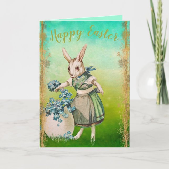 Tarjeta Festiva Vintage Happy Easter Bunny (Anverso)