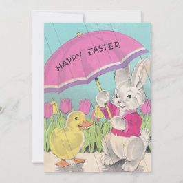 Tarjeta Festiva Vintage Happy Easter Chick Bunny Floral