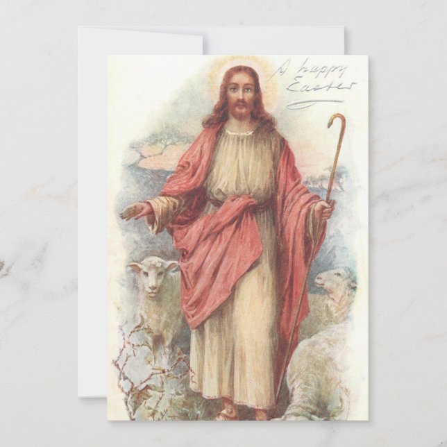 Tarjeta Festiva Vintage Happy Easter Jesus (Anverso)