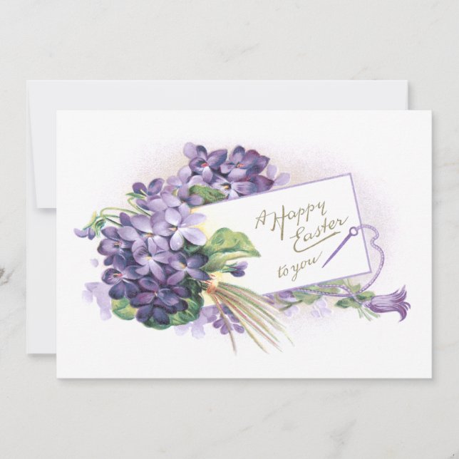 Tarjeta Festiva Vintage Happy Easter Violets (Anverso)