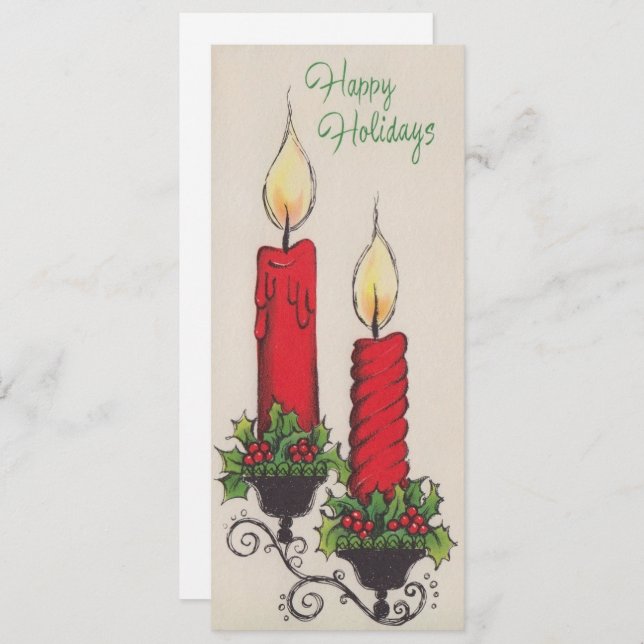 Tarjeta Festiva Vintage Happy Holidays Navidades Candles (Anverso / Reverso)