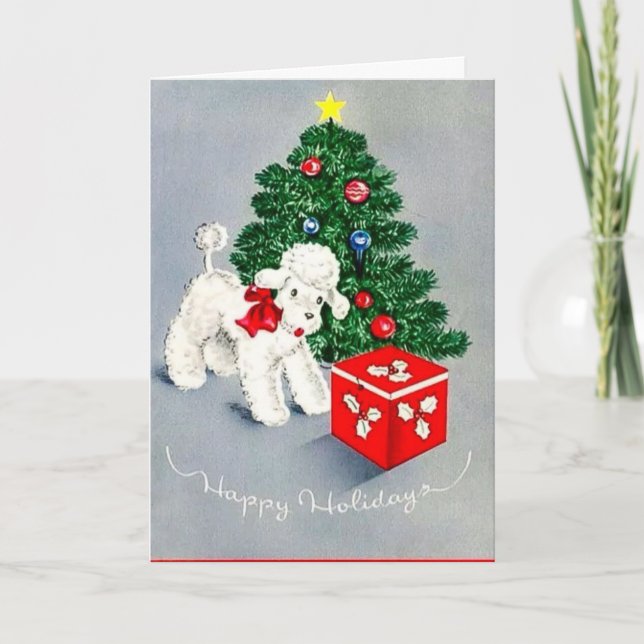 Tarjeta Festiva Vintage - Happy Holidays Poodle (Anverso)