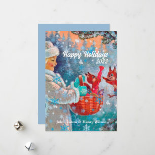 Tarjeta Festiva Vintage Happy Holidays Snow Maiden Personalizado