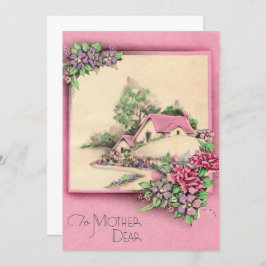 Tarjeta Festiva Vintage Happy Mothers Day Cottage & Flowers