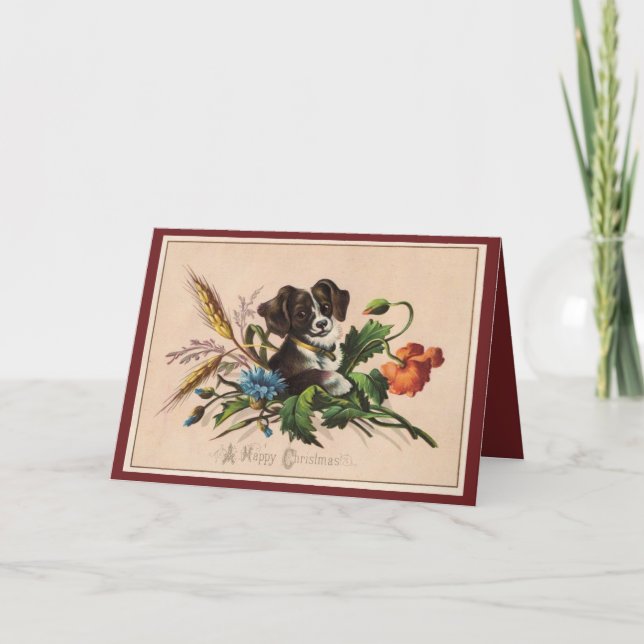 Tarjeta Festiva Vintage Happy Navidades Dog (Anverso)