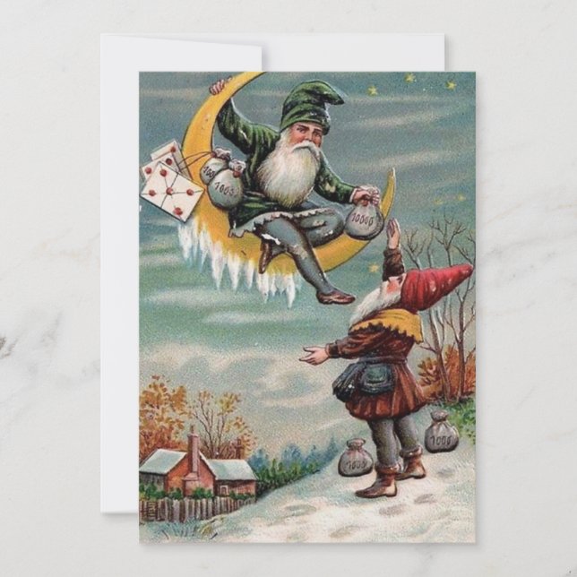 Tarjeta Festiva Vintage Happy New Year Gnomes (Anverso)
