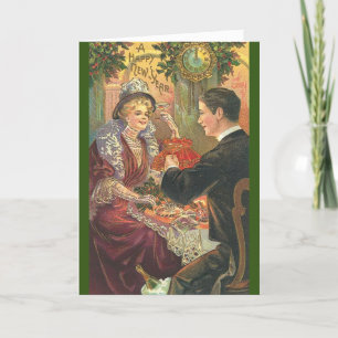 Tarjeta Festiva Vintage Happy New Year Holiday Greet Card