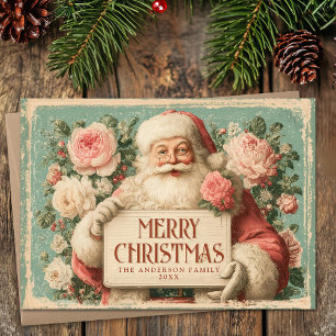 Tarjeta Festiva Vintage Happy Santa Navidades