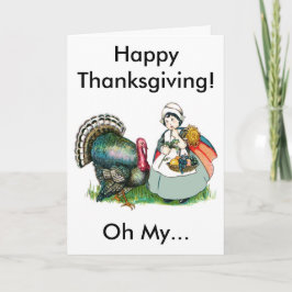 Tarjeta Festiva Vintage Happy Thankending Big Turkey Chica Persona