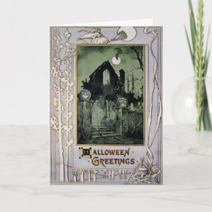 Tarjeta Festiva Vintage Hauned House Halloween Card
