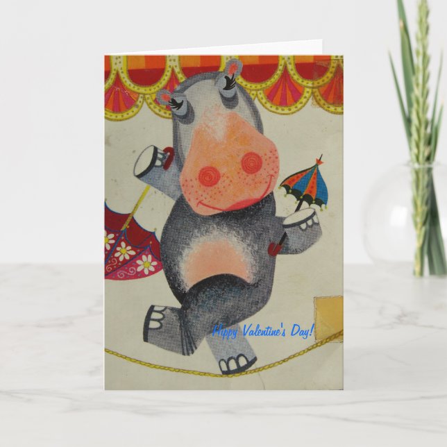 Tarjeta Festiva Vintage Hippo Valentine (Anverso)