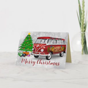 Tarjeta Festiva Vintage Holiday Van Card