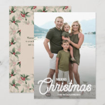 Vintage Holly Berries Merry Christmas Photo