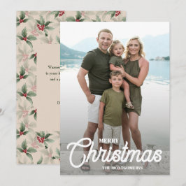 Tarjeta Festiva Vintage Holly Berries Merry Christmas Photo