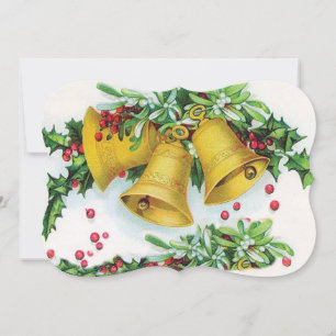 Tarjeta Festiva Vintage Holly Coberturas Navidades de oro Bells Fa