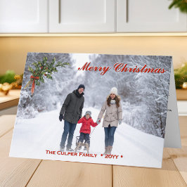 Tarjeta Festiva Vintage Holly | Custom Folded Christmas Photo Card