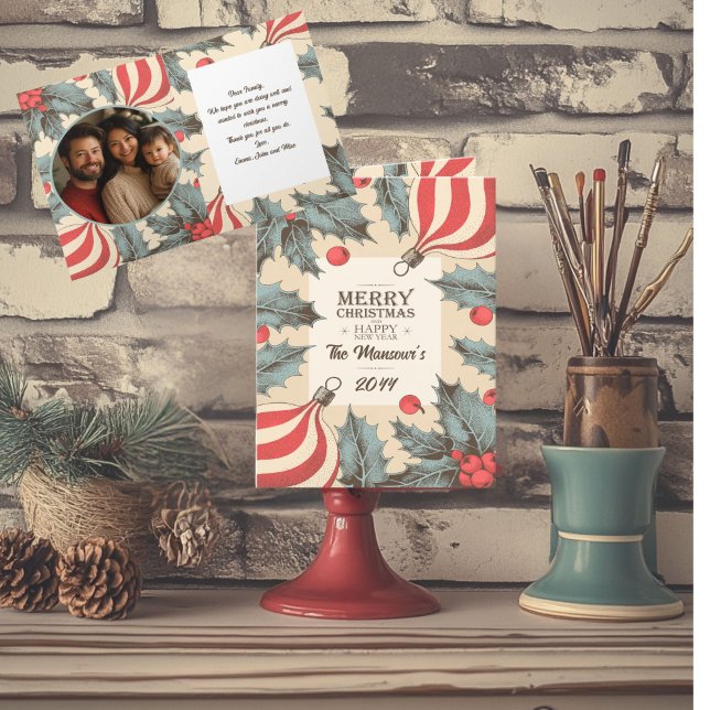 Tarjeta Festiva Vintage Holly plegado (Subido por el creador)
