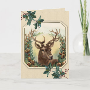 Tarjeta Festiva Vintage Holly y los Navidades venados