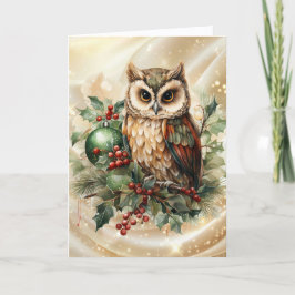 Tarjeta Festiva Vintage Horned Owl Christmas