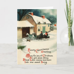 Tarjeta Festiva Vintage Horse & Buggy Merry Christmas