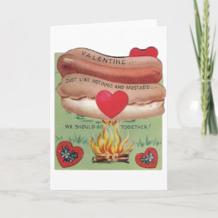 Tarjeta Festiva Vintage Hot Dog and Mustard Valentcard