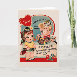 Tarjeta Festiva Vintage Hot Dog and Mustard Valentine