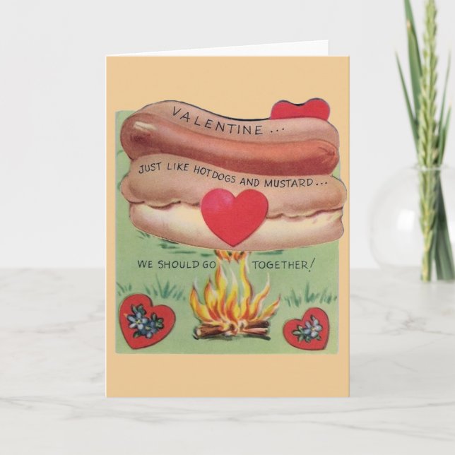 Tarjeta Festiva Vintage Hot Dog and Mustard Valentine (Anverso)