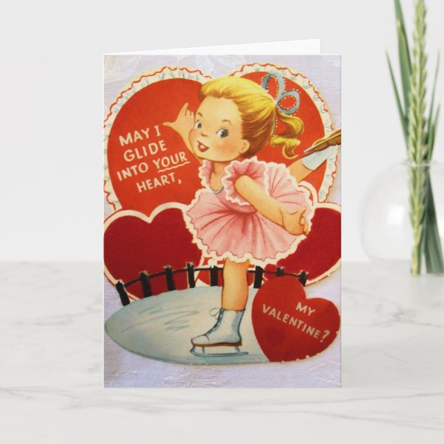 Tarjeta Festiva Vintage Ice Skater Valentine (Anverso)