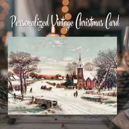 Tarjeta Festiva Vintage Iglesia de Nochebuena en Personalizado de 