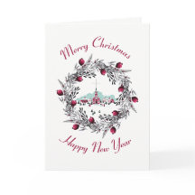 Vintage Iglesia invernal con coraje de Navidades