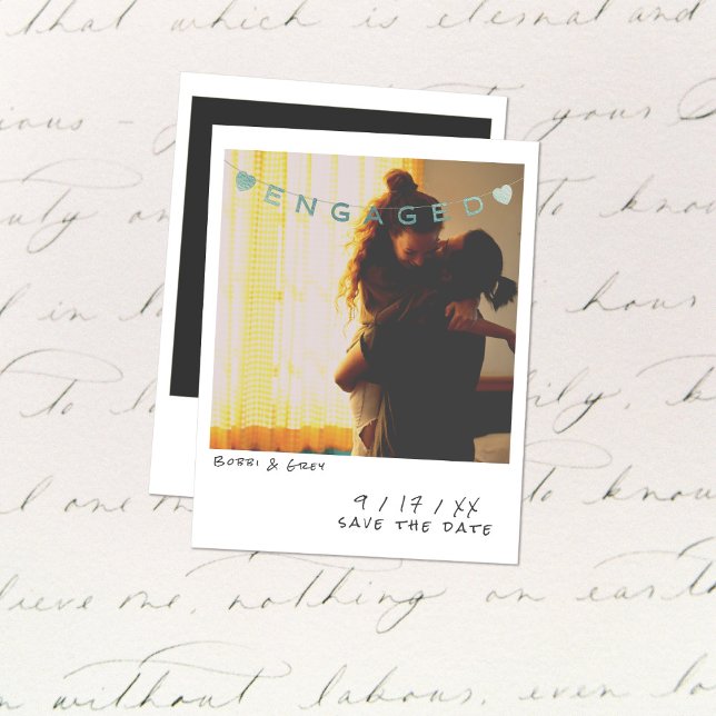 Tarjeta Festiva Vintage Instant Photo Engagement Announcement Card (Subido por el creador)