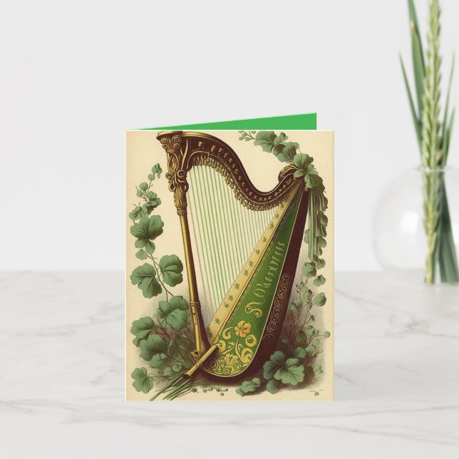 Tarjeta Festiva Vintage Irish Harp Holiday Card (Anverso)