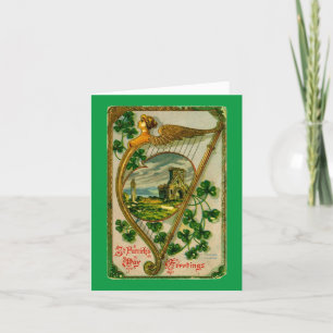 Tarjeta Festiva Vintage Irish Harp Holiday Card