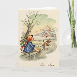 Tarjeta Festiva Vintage Italiano Buon Anno Happy Year Card