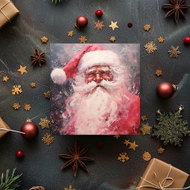 Tarjeta Festiva Vintage Jolly Retro Santa Claus