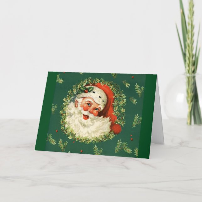Tarjeta Festiva Vintage Jolly Santa (Anverso)