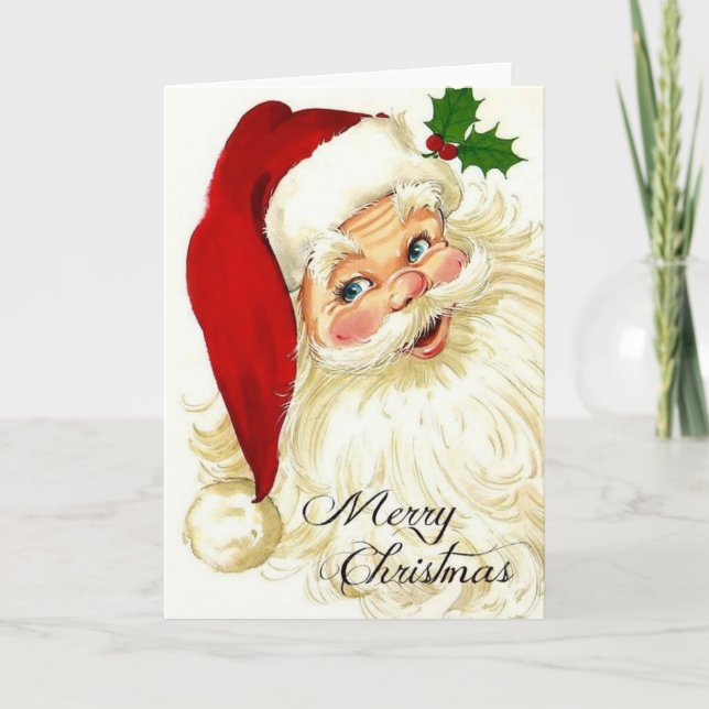 Tarjeta Festiva Vintage Jolly Santa Claus (Anverso)