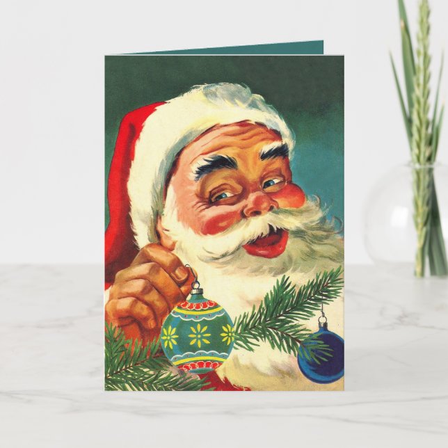 Tarjeta Festiva Vintage Jolly Santa Claus Navidades Card (Anverso)