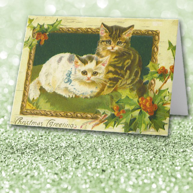 Tarjeta Festiva Vintage Kitten Christmas Greetings Card (Subido por el creador)