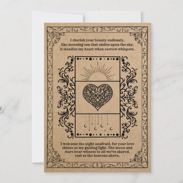 Tarjeta Festiva Vintage Kraft Sun Celestial Heart (Anverso)
