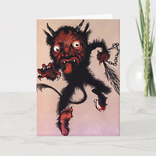 Tarjeta Festiva Vintage Krampus Devil Navidades Card (Anverso)