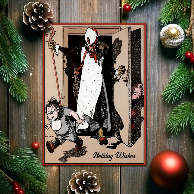 Tarjeta Festiva Vintage Krampus Holiday Wishes (Subido por el creador)