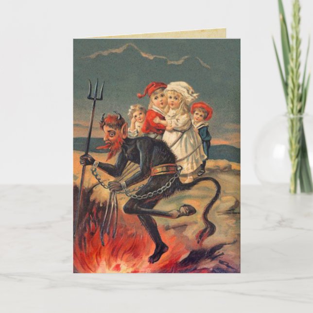 Tarjeta Festiva Vintage Krampus Redheaded (Anverso)