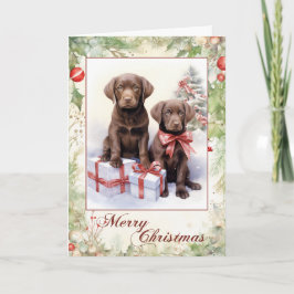 Tarjeta Festiva Vintage Labrador Navidades