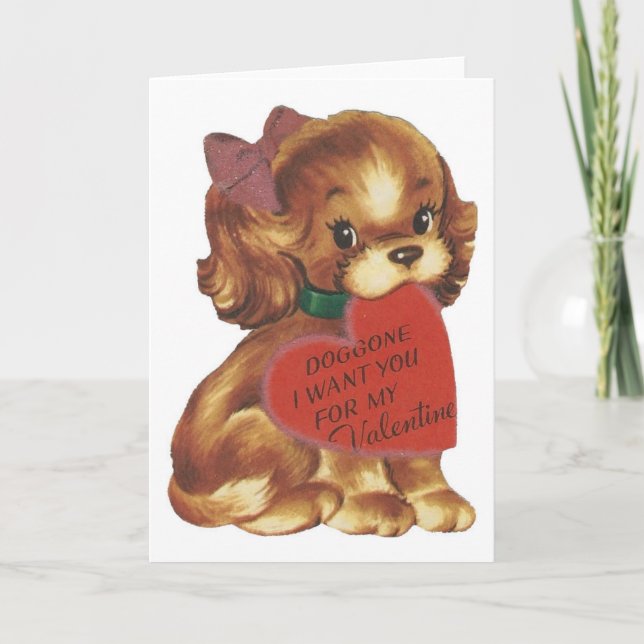 Tarjeta Festiva Vintage Lady Puppy Valentine (Anverso)