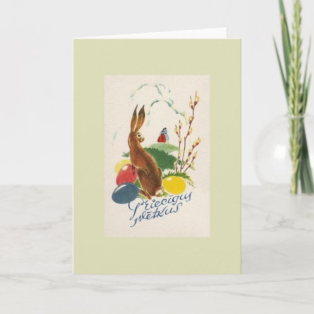 Tarjeta Festiva Vintage Latvian Priecīgus Svētkus Easter Card (Anverso)
