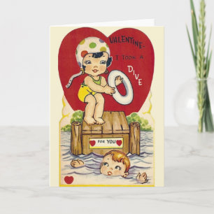 Tarjeta Festiva Vintage Life Guard Valentine's Day Card