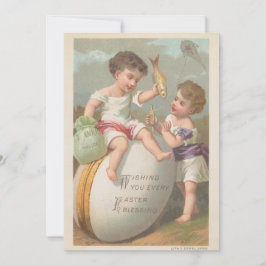 Tarjeta Festiva Vintage lindo niños pequeños juegan huevo bendició